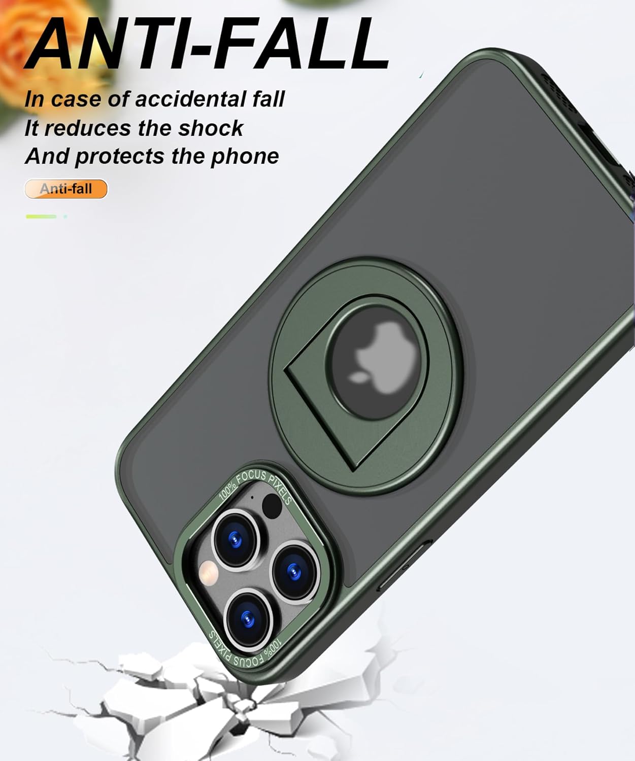 Funda magnética para iPhone 15 Pro Max compatible con Magsafe, grado militar, a prueba de golpes, mate, delgada, con soporte de anillo magnético