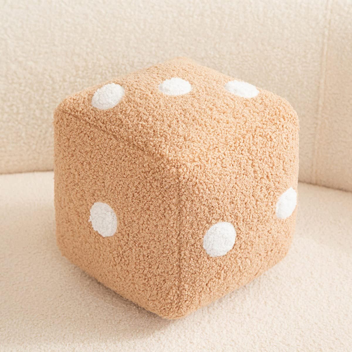 Creative Funny Simulation Dice Plush Pillow Cubic Cube Plush Pendant Dolls Stuffed Soft Sofa Back Cushion Creative Home Decor (Brown,20cm7.8 inch)