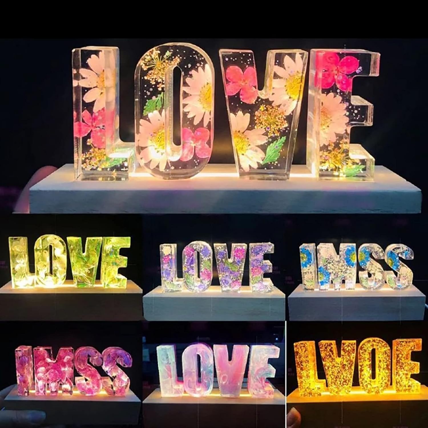 Base de exhibición de madera LED para arte de cristal de cristal, soporte de base de exhibición de cristal de luz colorida con 6 LED (color cálido,