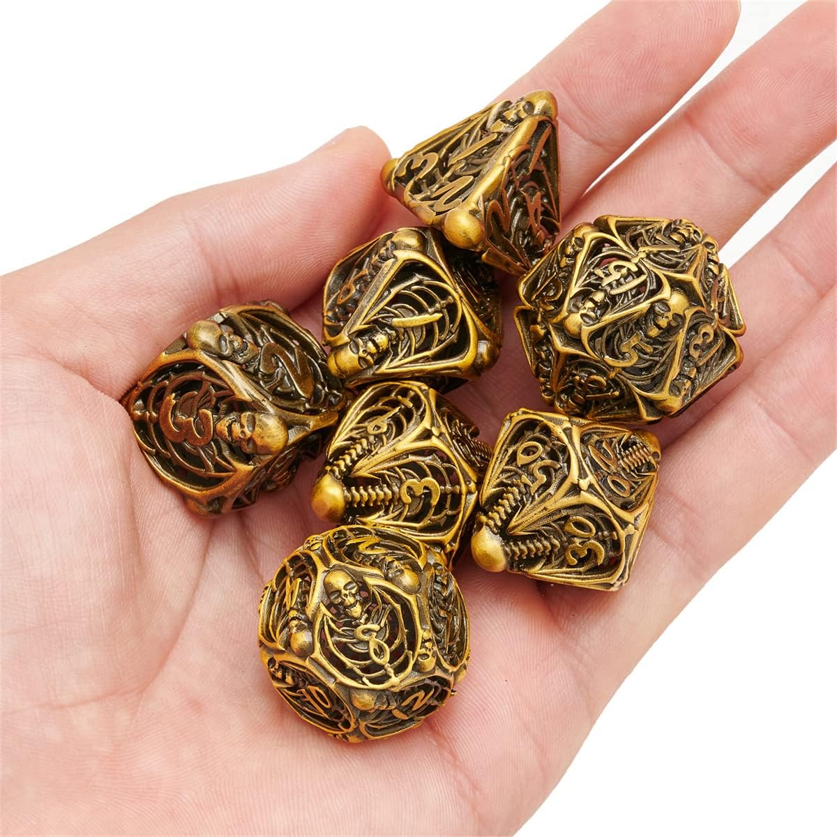 FENGYI Juego de dados de metal D&D, juego de dados huecos de poliedro DND de 7 piezas, adecuados para juegos de rol PRG DND