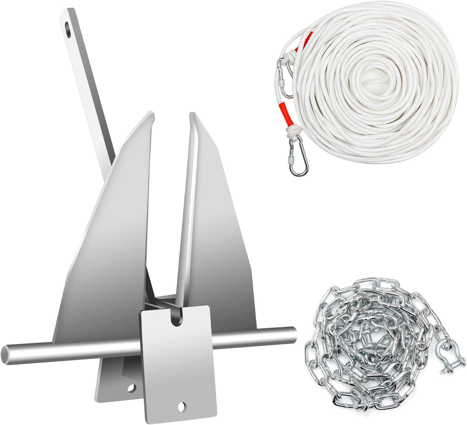 Kit de anclaje para barco, anclaje estilo Fluke, anclaje de acero galvanizado en caliente Fluke incluye ancla, cadena, cuerda, grilletes para amarre