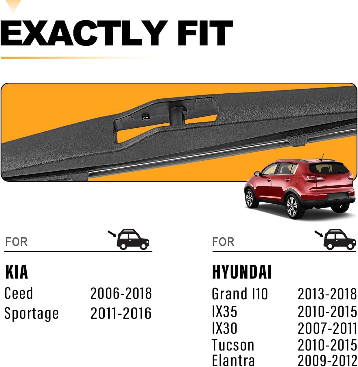AUTOBOO 12 limpiaparabrisas trasero de repuesto para Kia Sportage 2011-2016, Hyundai Elantra 09-12, Hyundai Tucson IX35 10-15, I30 – Repuesto de