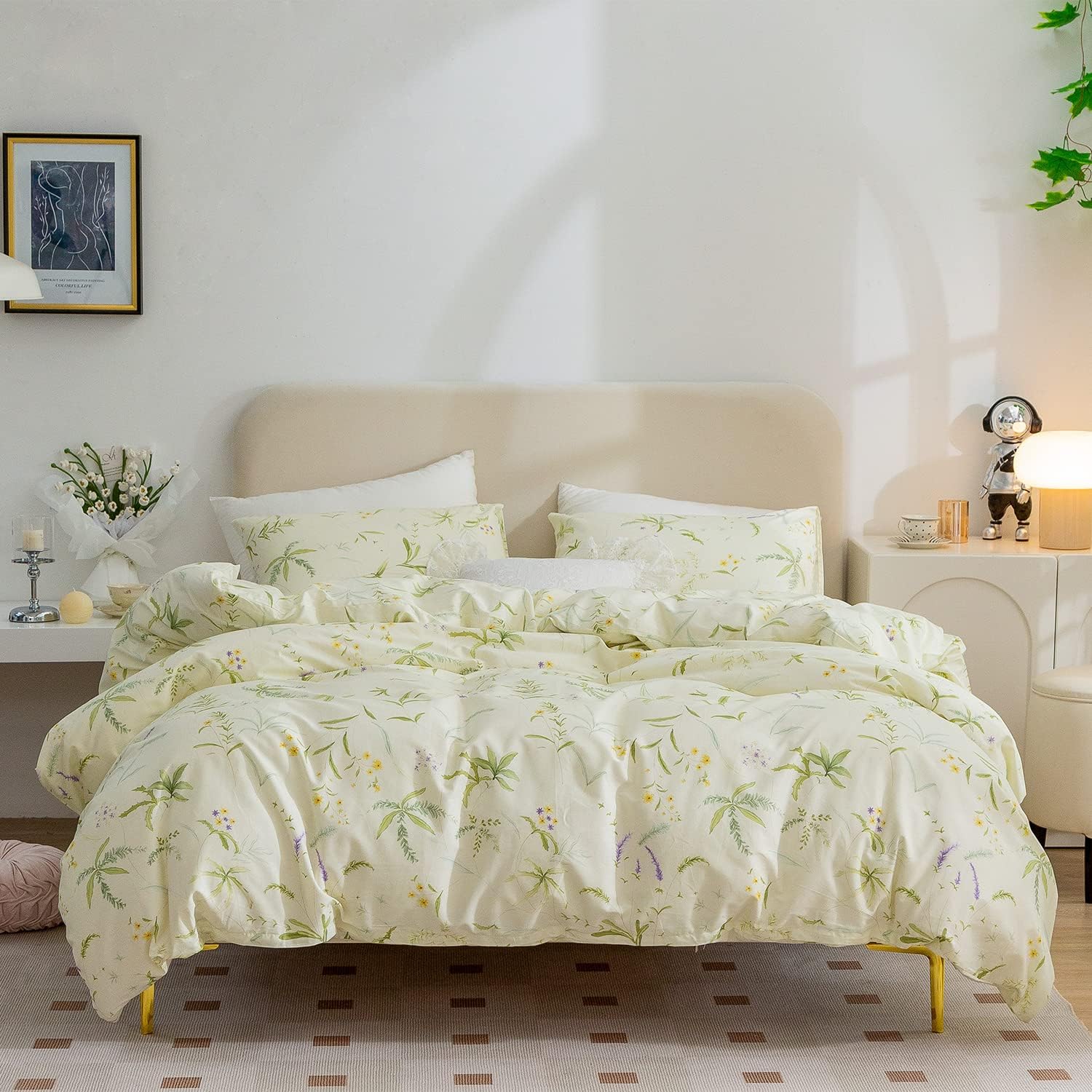 Juego de funda de edredón tamaño individual de algodón floral, 100% algodón, elegante, floral, juego de ropa de cama individual de 3 piezas, color