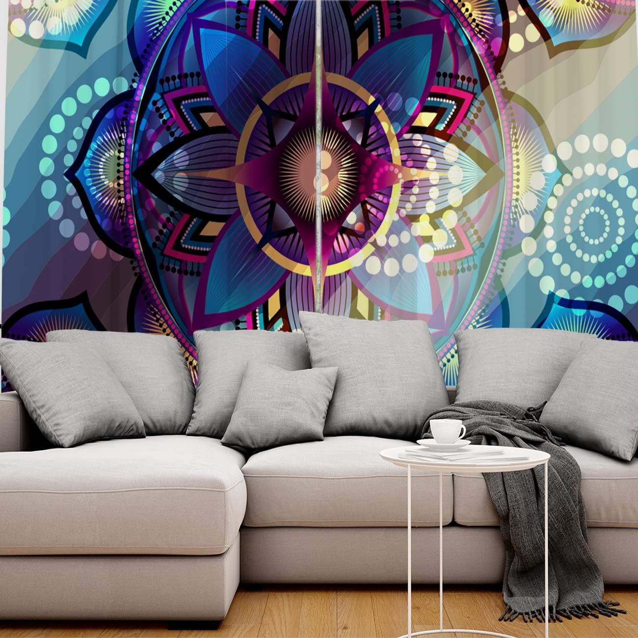 FortuneHouse Blackout Curtains Thermal Insulated Purple Mandala Pattern Solid Pattern Metal Grommet Elegant Room Drapes Window Curtain for Bedroom