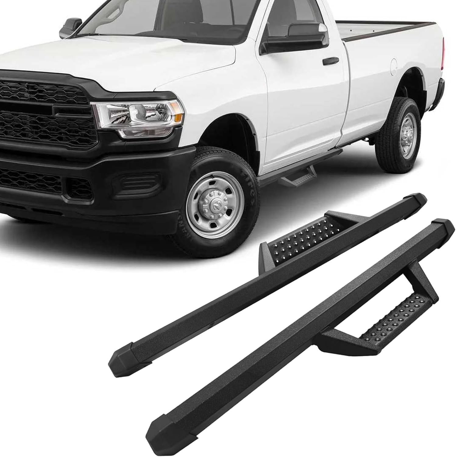Estribos compatibles con Ford F250 F350 F450 F550 2017-2024 cabina regular, 2 puertas individuales, escalones laterales abatibles de acero al
