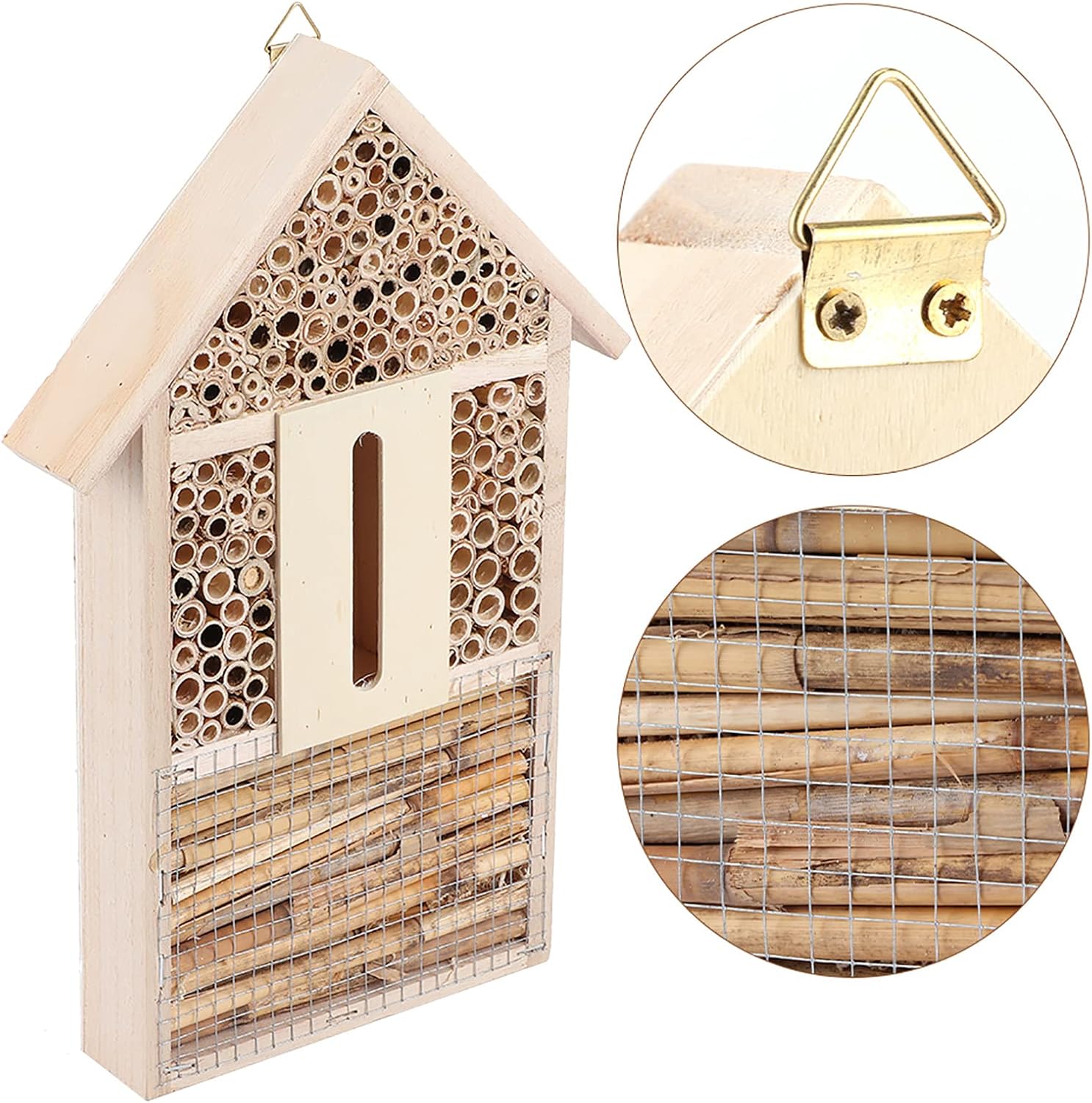 Fydun Casa de abejas de madera, refugio de jardín, caja de anidación de artesanías, adorno al aire libre, decoración de casa de abeja de madera,