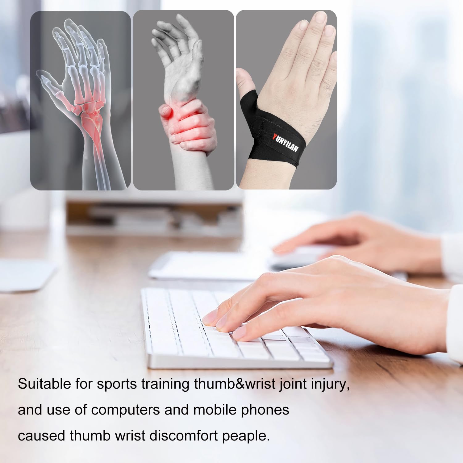 Muñequera ultrafina y correa de compresión para artritis del pulgar, soporte ajustable para túnel carpiano para hombres y mujeres, cómodo túnel