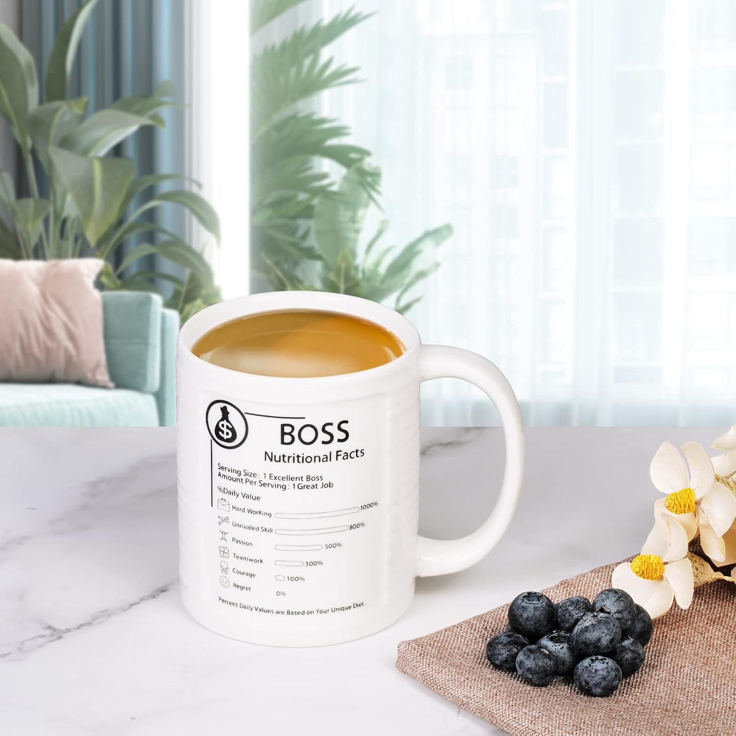 SQOWL Taza de café de cerámica con diseño de jefe para papá, mamá, taza de café, cumpleaños, Navidad, vacaciones, inauguración de la casa, regalos