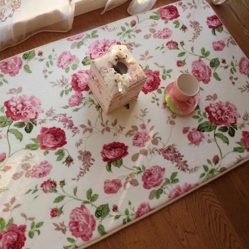 Ukeler Alfombras románticas de estilo campestre americano con estampado de rosas rosas para sala de estar, 39.3 x 59 pulgadas