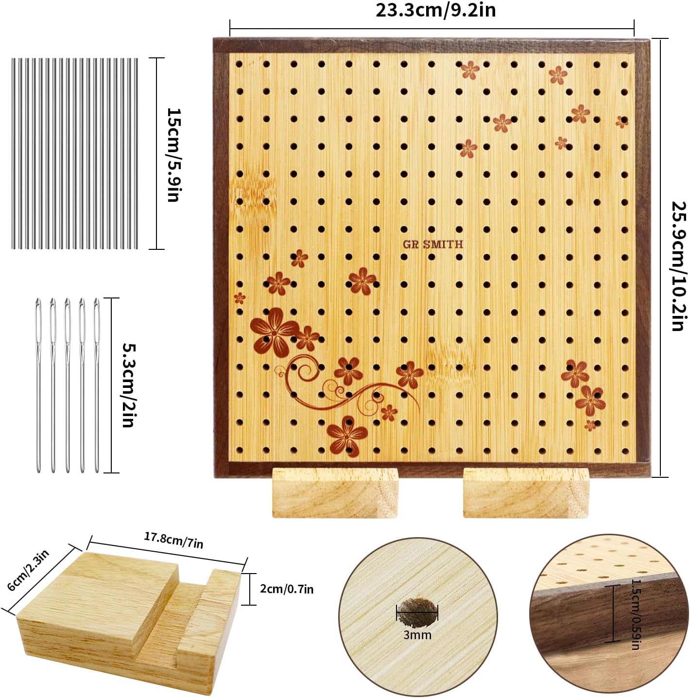GR Smith Tabla de bloqueo de ganchillo, tabla de madera de bambú de 9.25 pulgadas para tejer cuadrados de ganchillo y abuelita, alfombrilla de