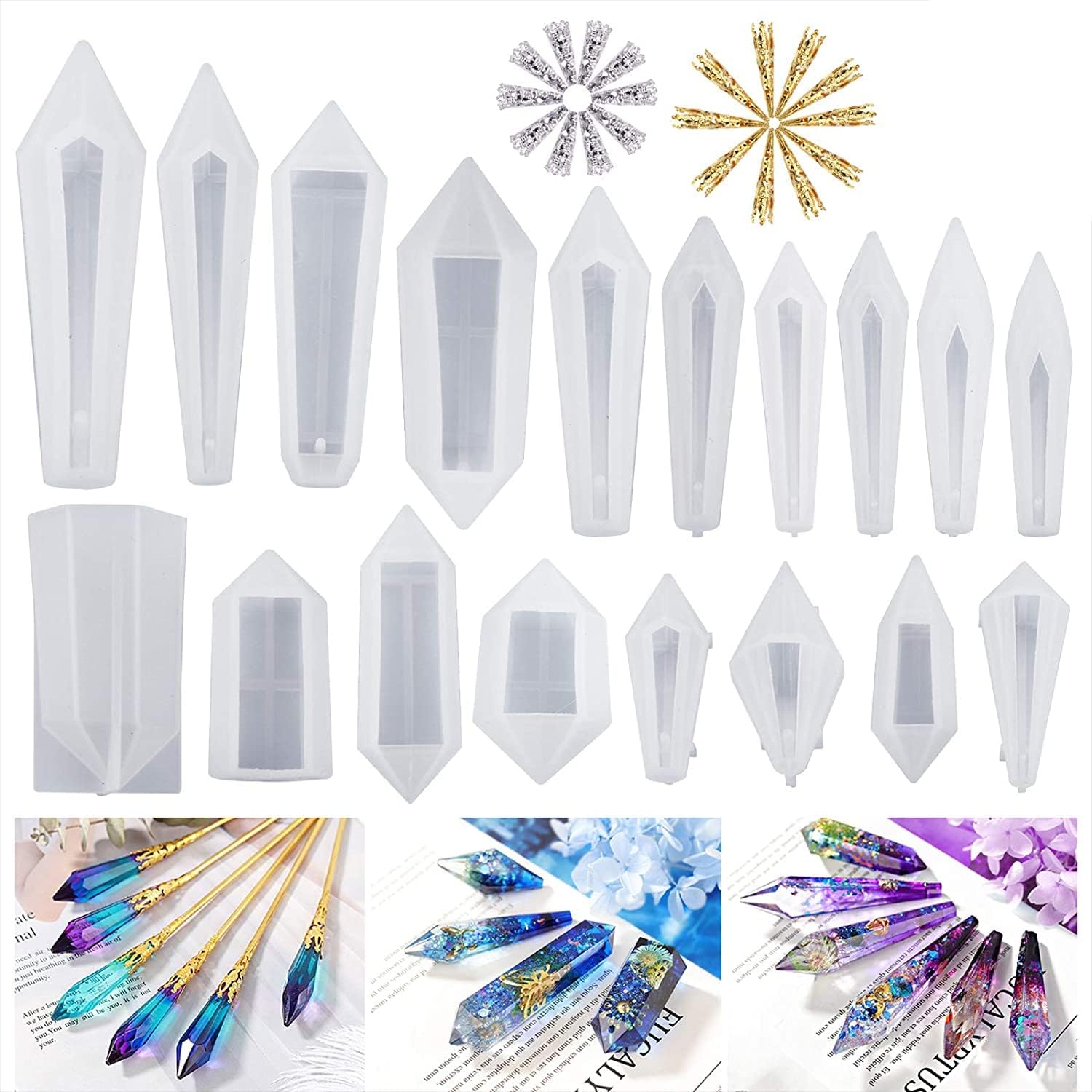 58 moldes de resina de péndulo de cristal para resina, moldes de silicona para fundición de resina, moldes de joyería de resina de piedras preciosas