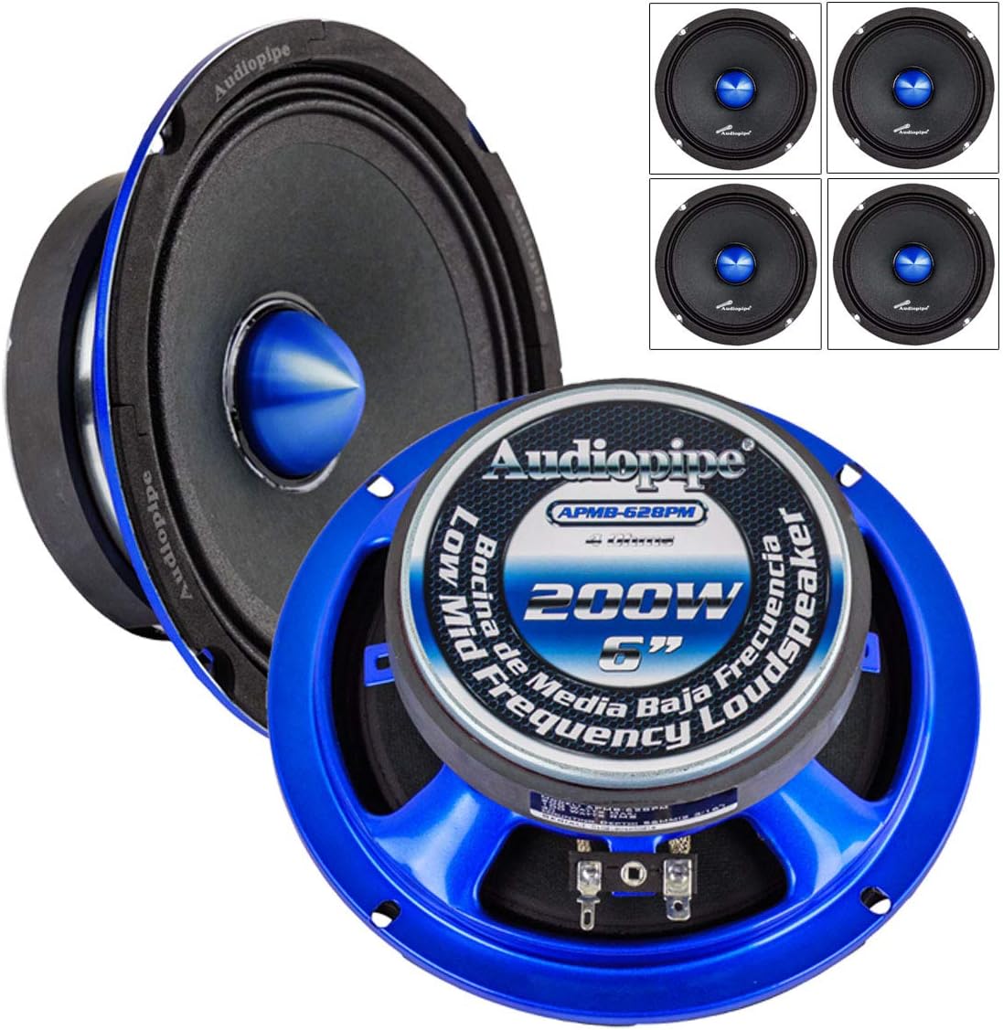 2 pares Audiopipe APMB-628PM 6 “Slim Mid Full Range Altavoz de audio para coche bala 4 ohmios 800 W