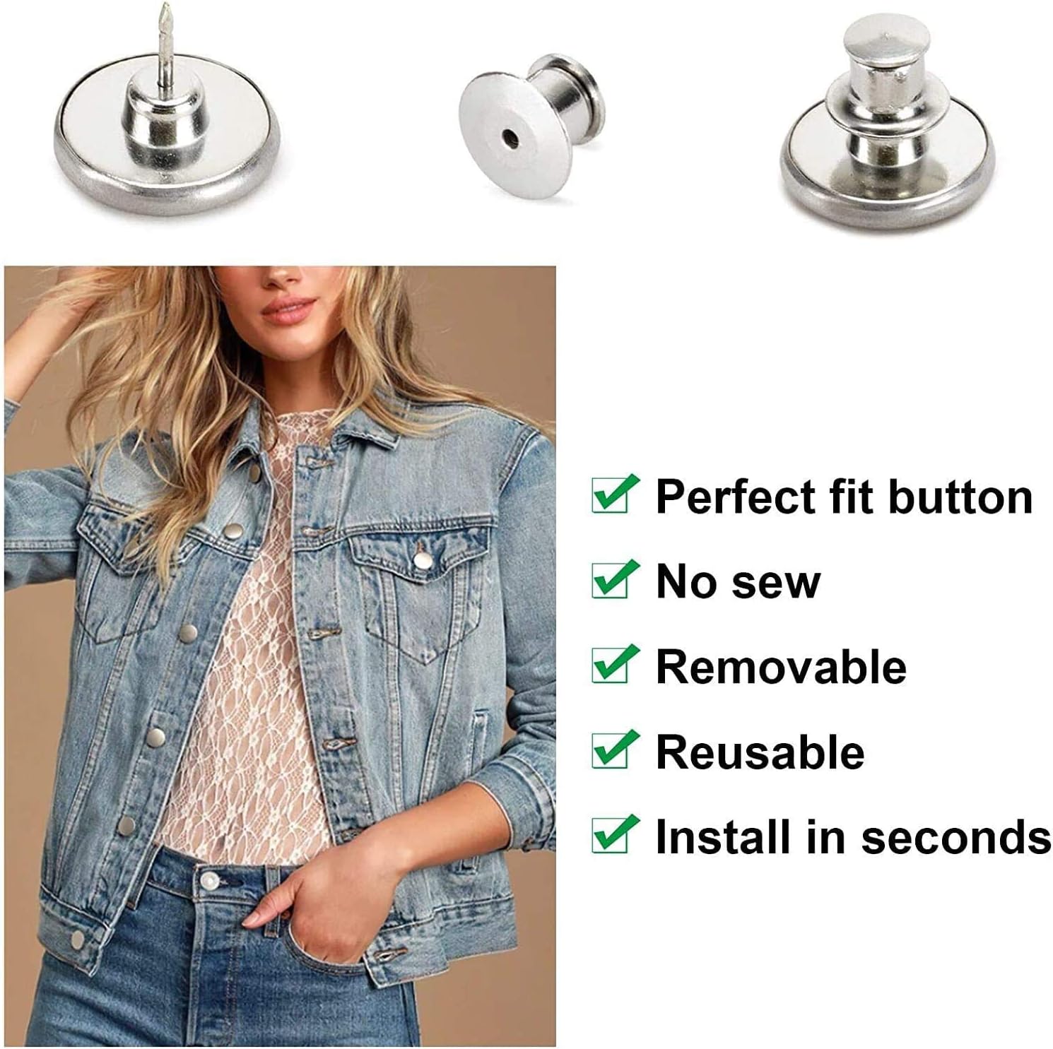 6 botones instantáneos de ajuste perfecto, botones instantáneos, botones de repuesto de jeans, botón extraíble sin botones de costura para extender