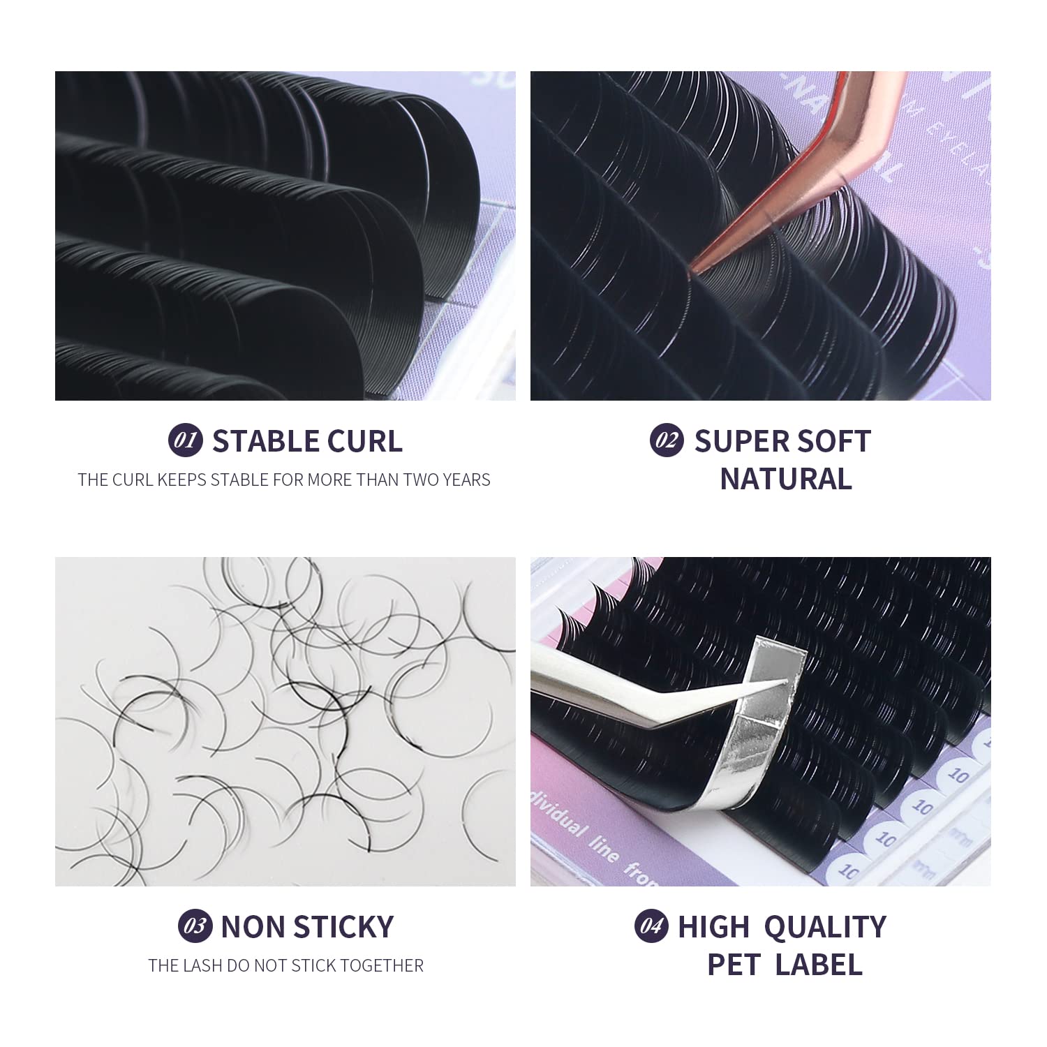 Extensión de pestañas clásicas de volumen de 16 filas, 0.07, rizo D, 0.315 in, negro mate, extensiones de pestañas postizas individuales, uso en
