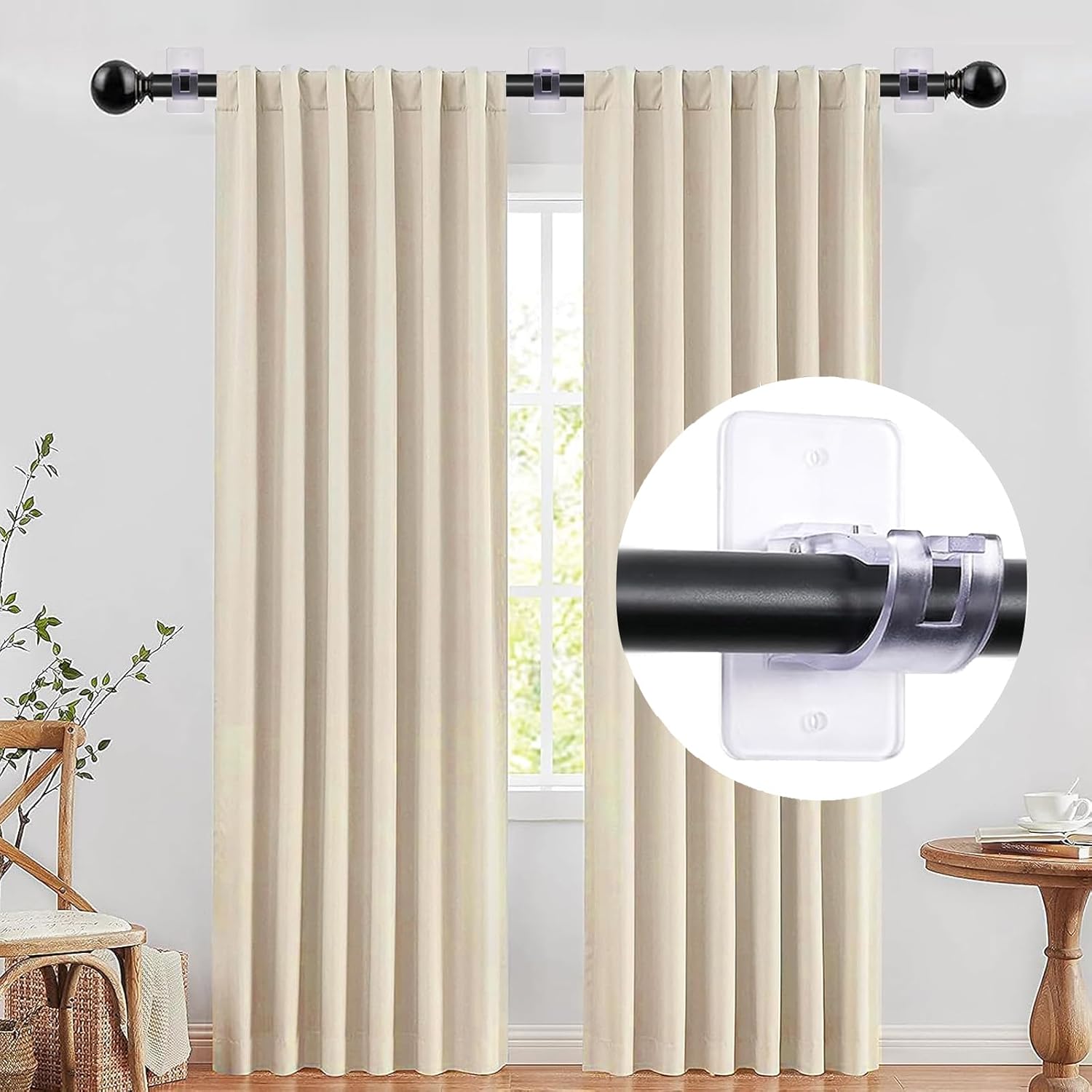 4 soportes para barra de cortina, sin taladro, soportes autoadhesivos para cortineros, de plástico transparente, sin taladrar, gancho para barra de