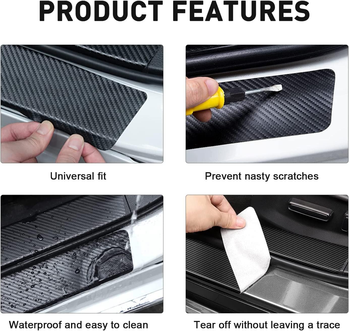 4 unidades de protectores de fibra de carbono para umbral de puertas delanterastraseras de automóvil, con adhesivo, decorativo, protector de entrada