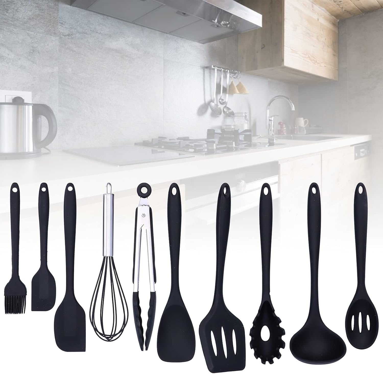 Utensilios de cocina, Kit de herramientas de cocina no para el hogar (10 piezas de silicona negro conjunto (incluyendo caja de color))