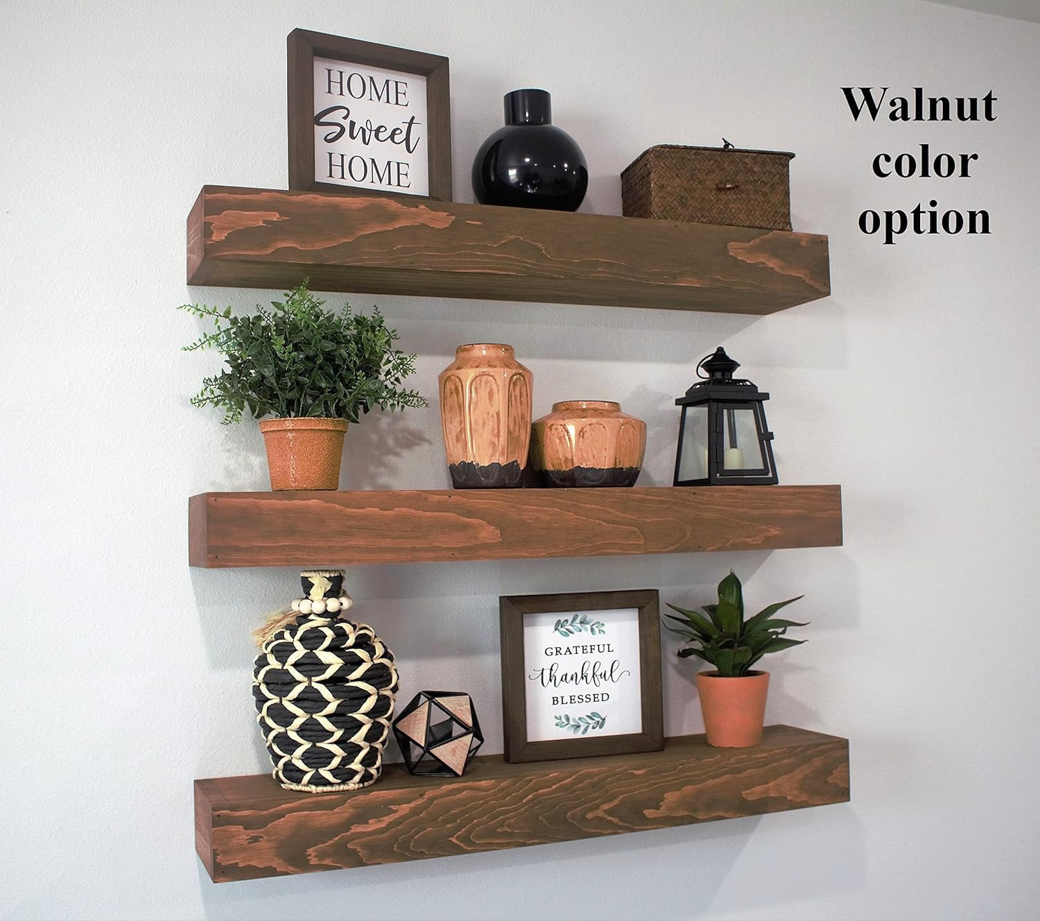 Floating shelves wood-farmhouse shelves-black shelves above toilet-wall shelves-rustic wall shelf-gray floating shelves-kitchen shelf (36″, Walnut)