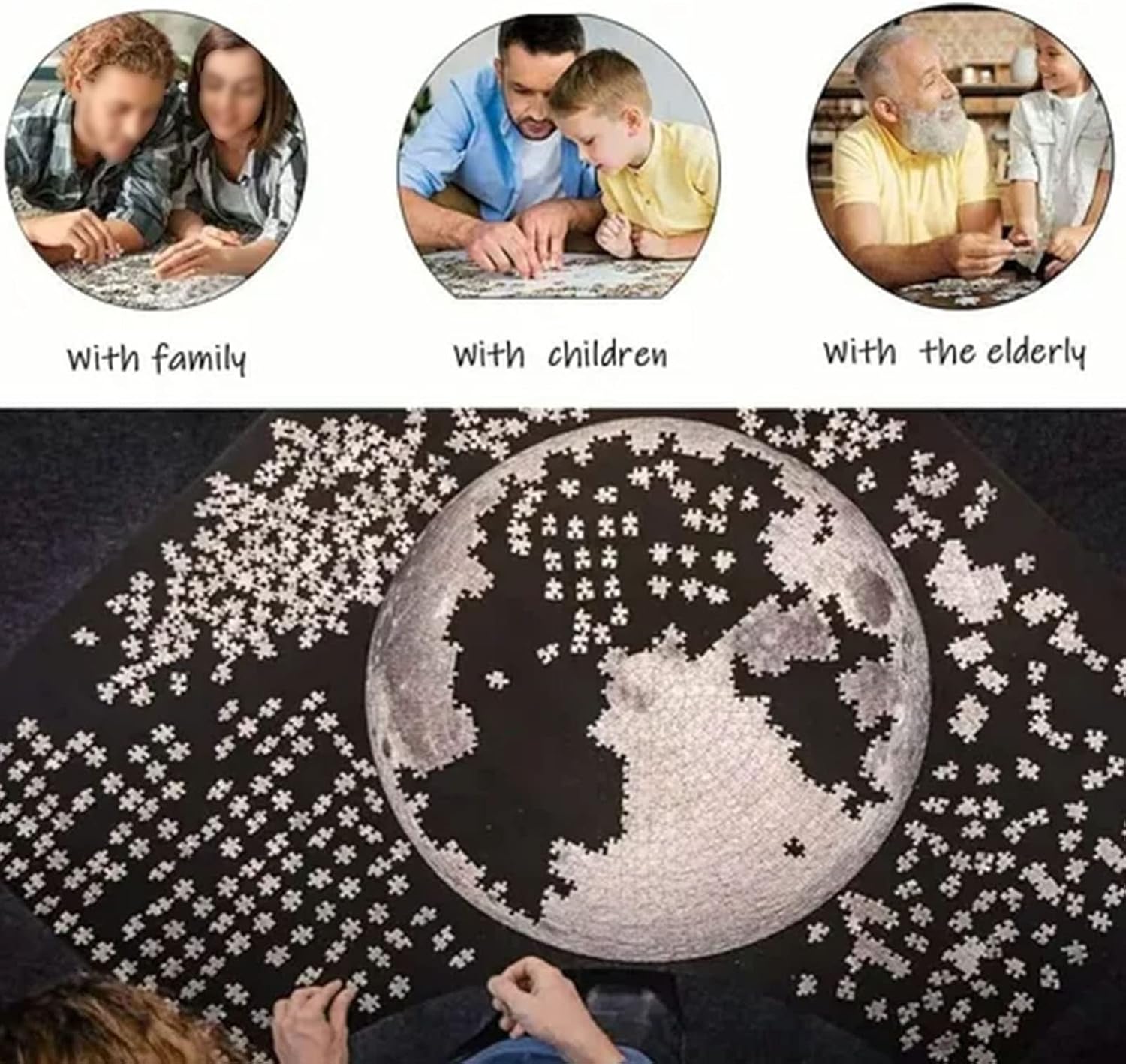 TOPINCN Rompecabezas de 1000 piezas para adultos, diseño de luna espacial, rompecabezas redondo para mejorar la coordinación, rompecabezas de