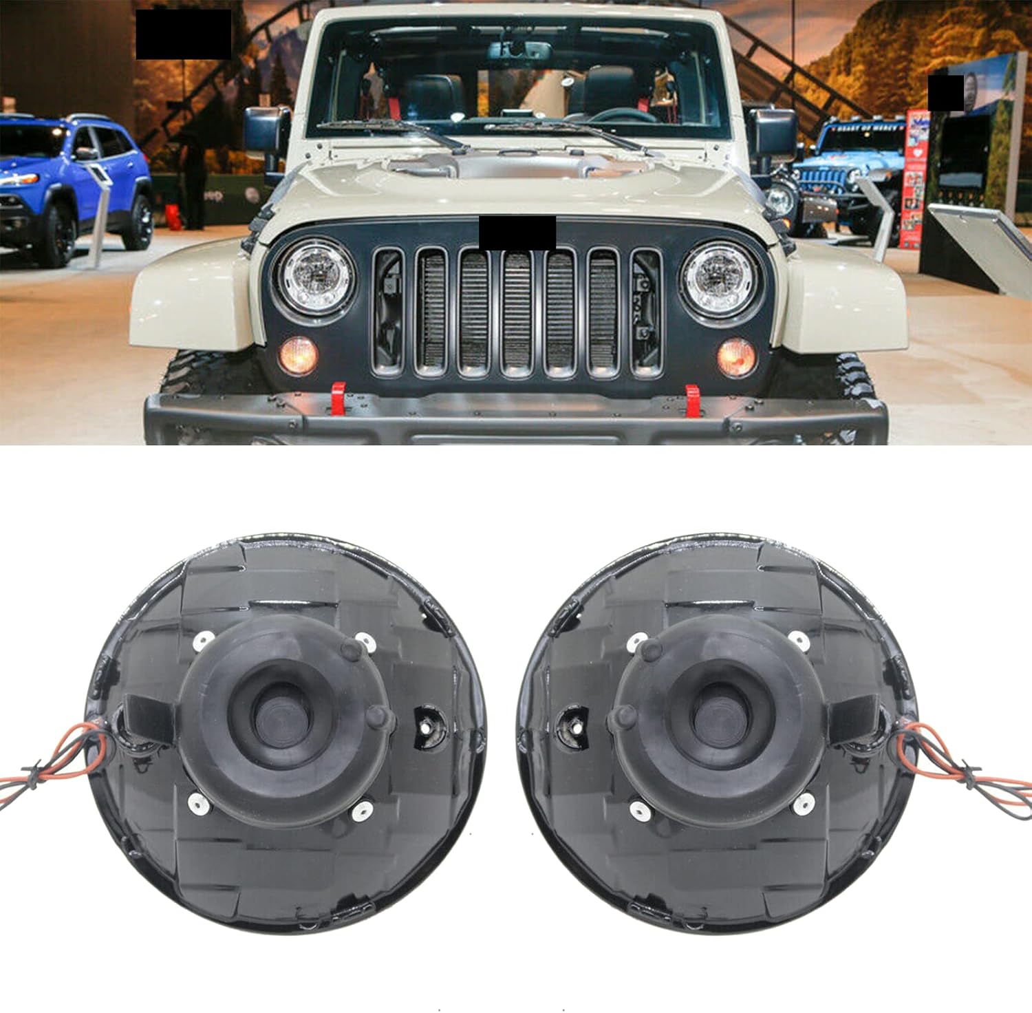 YLT AUTO Lámpara de conversión frontal de 7 pulgadas, proyector redondo, corte de diamante, carcasa cromada negra, lente transparente para bombillas