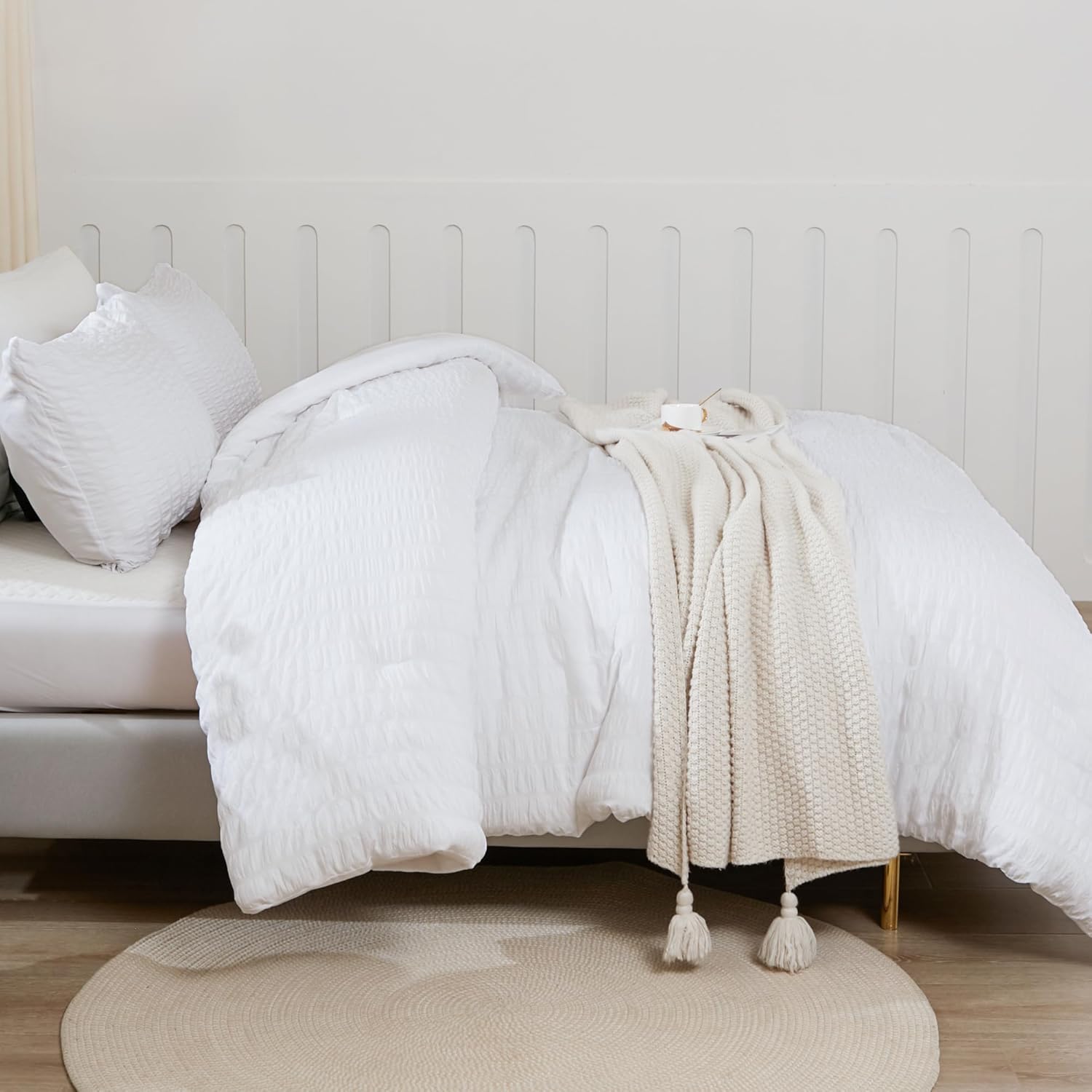 Litanika Juego de edredón blanco tamaño King, juego de edredón ligero de sirsaca de 3 piezas, juego de cama suave como regalo (edredón de 104 x 90