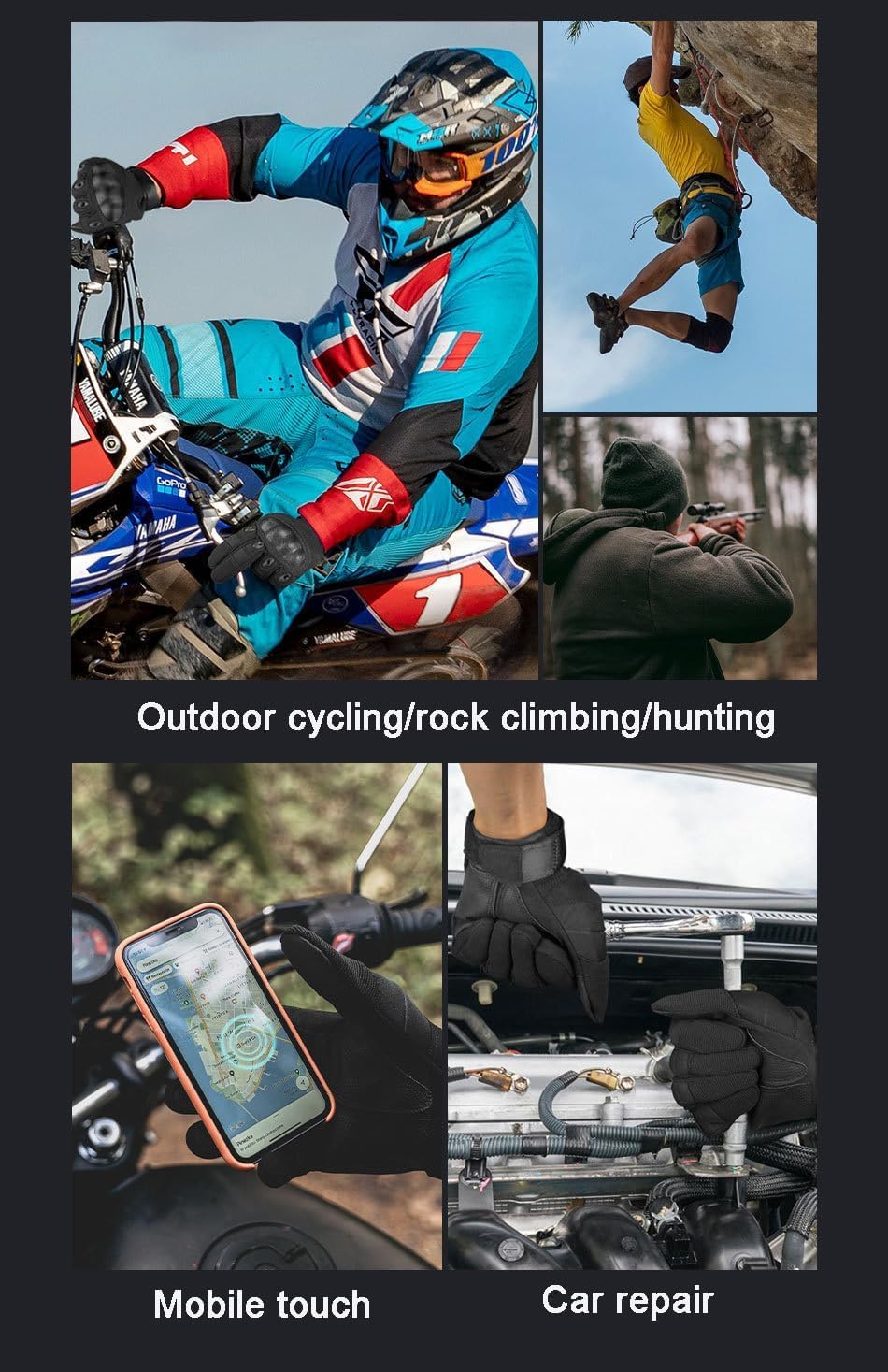 HOTNOTE Guantes de motocicleta, guantes de conducción con capacidad táctil con nudillos duros, para hombres, deportes al aire libre, ciclismo,