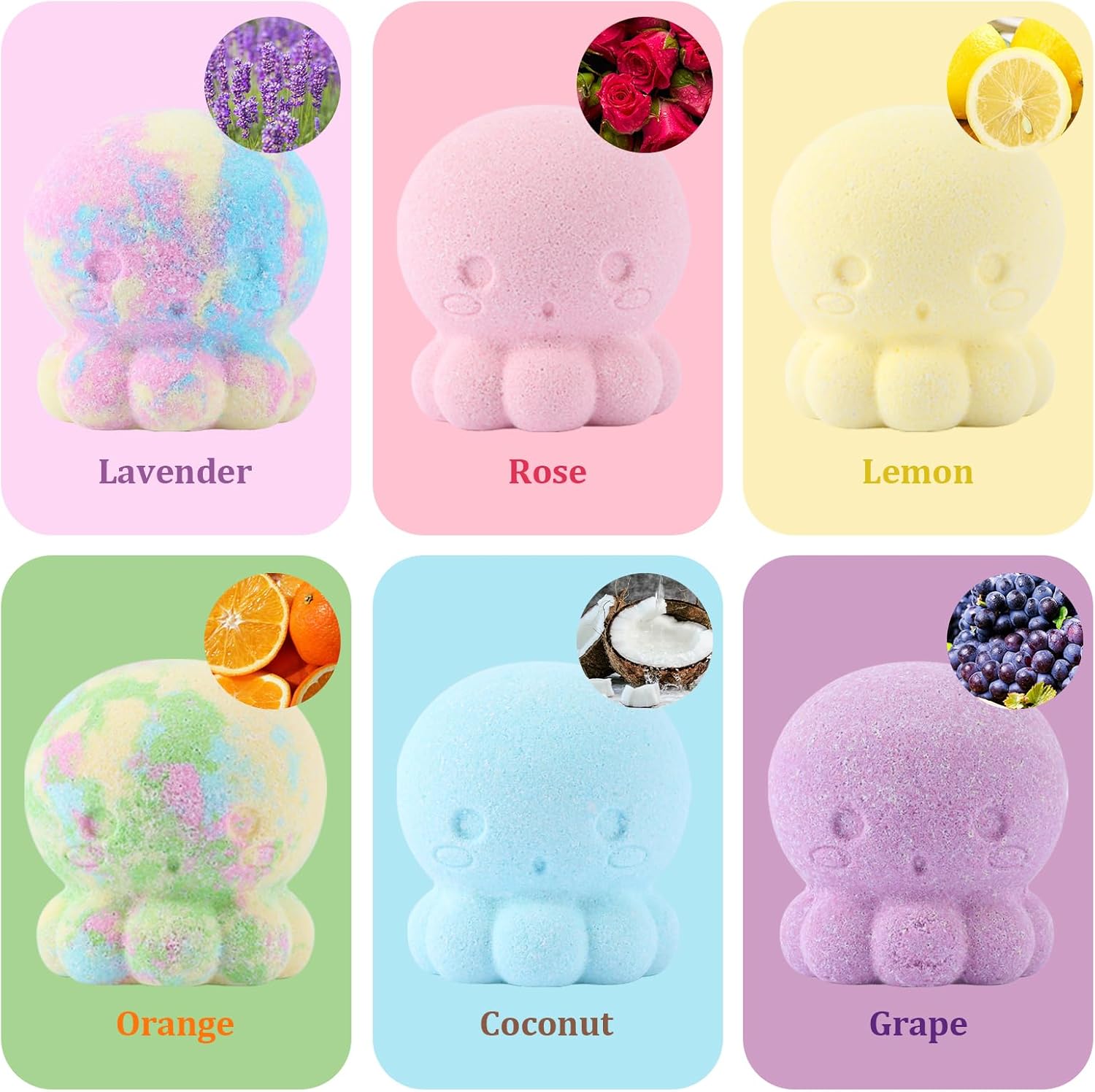 Bombas de baño para niños con juguetes sorpresa en el interior, juego de bombas de baño de pulpo, regalo con dinosaurio, 6 aromas × 4.23 onzas