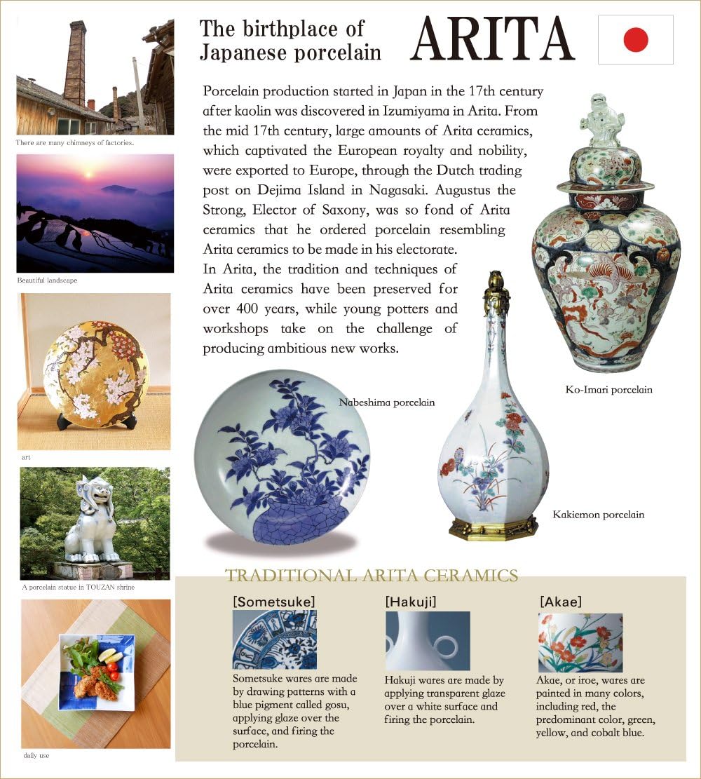 Juego de 3 utensilios Arita Imari hechos en Japón, cerámica, 1 botella Tokkuri y 2 tazas BANSHU