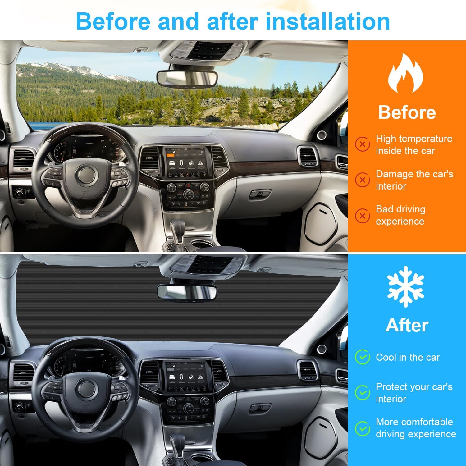RT-TCZ Parasol para parabrisas Grand Cherokee, visera de ventana delantera para Jeep Grand Cherokee 2011-2020