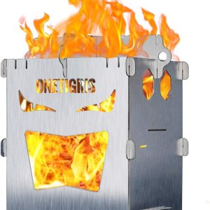 OneTigris Estufa de camping para mochileros, portátil, plegable, estufa de leña para senderismo al aire libre, picnic, barbacoa, acero inoxidable OneTigris Estufa de camping para mochileros, portátil, plegable, estufa de leña para senderismo al aire libre, picnic, barbacoa, acero inoxidable