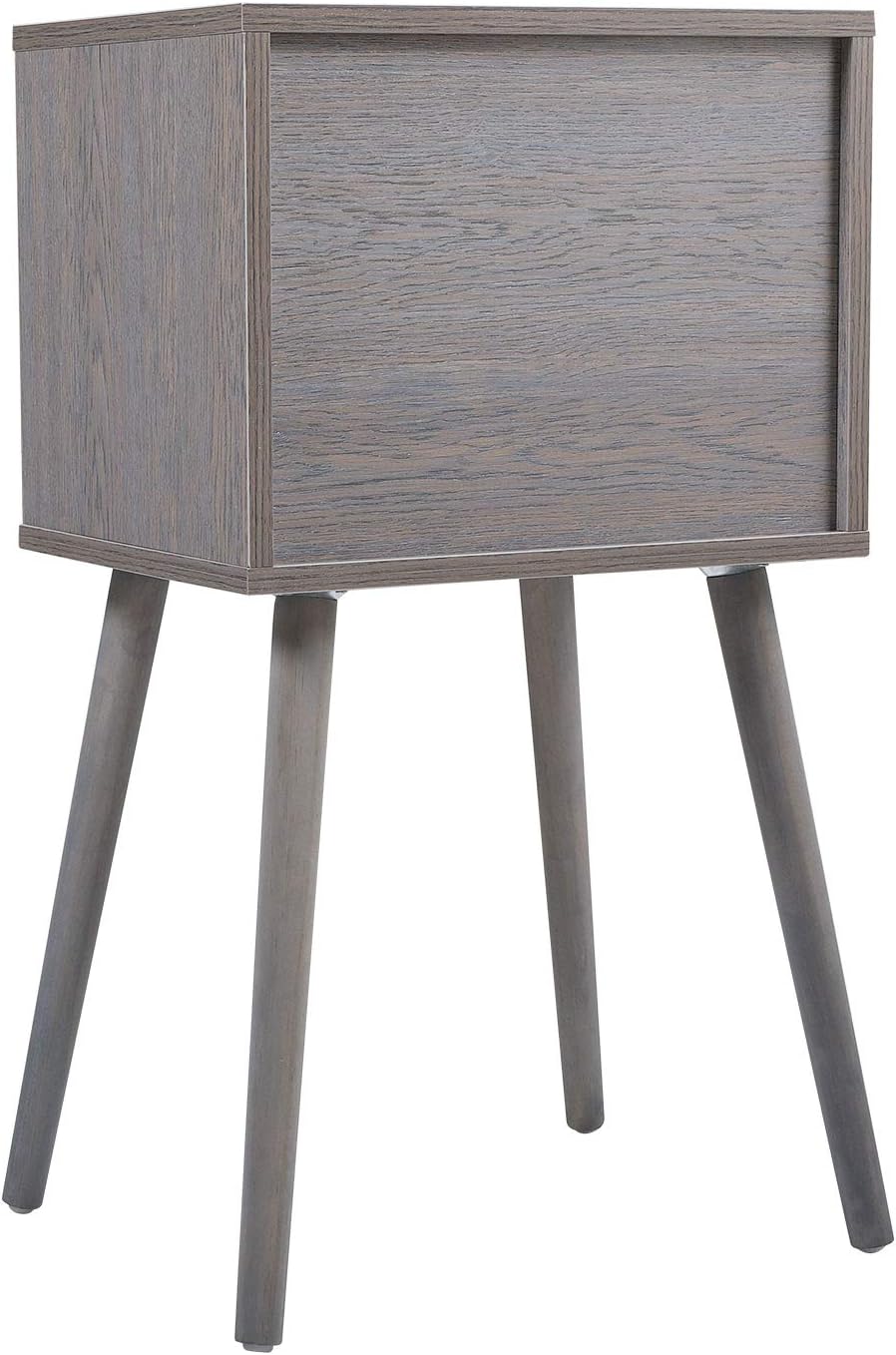Juego de 2 mesitas de noche con cajón de almacenamiento, patas de madera maciza, mesa auxiliar moderna, mesita de noche, muebles de mediados de