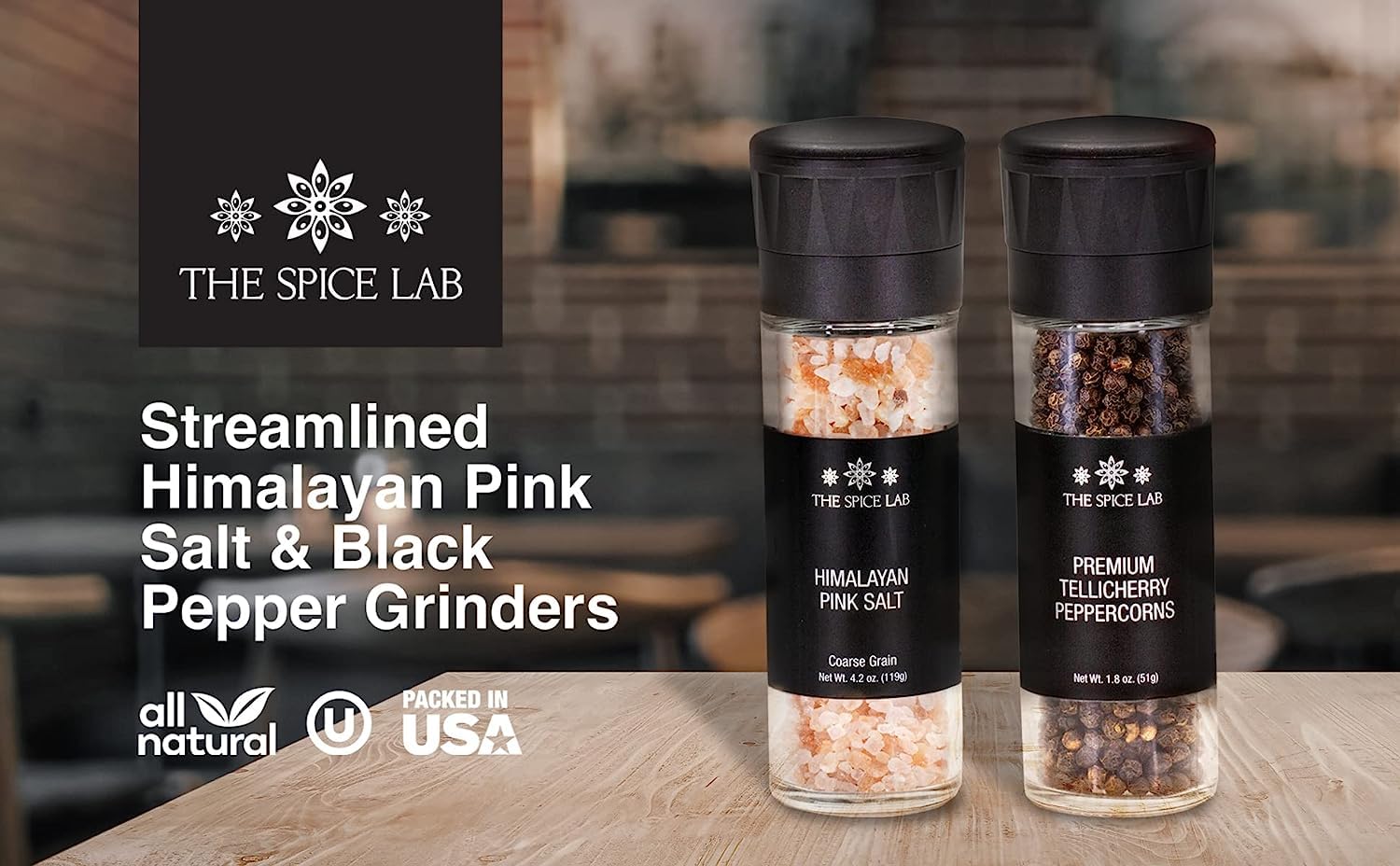 The Spice Lab Juego de molinillo de sal rosa del Himalaya y granos enteros de pimienta Tellicherry  Descubre el exquisito sabor de la sal rosa del