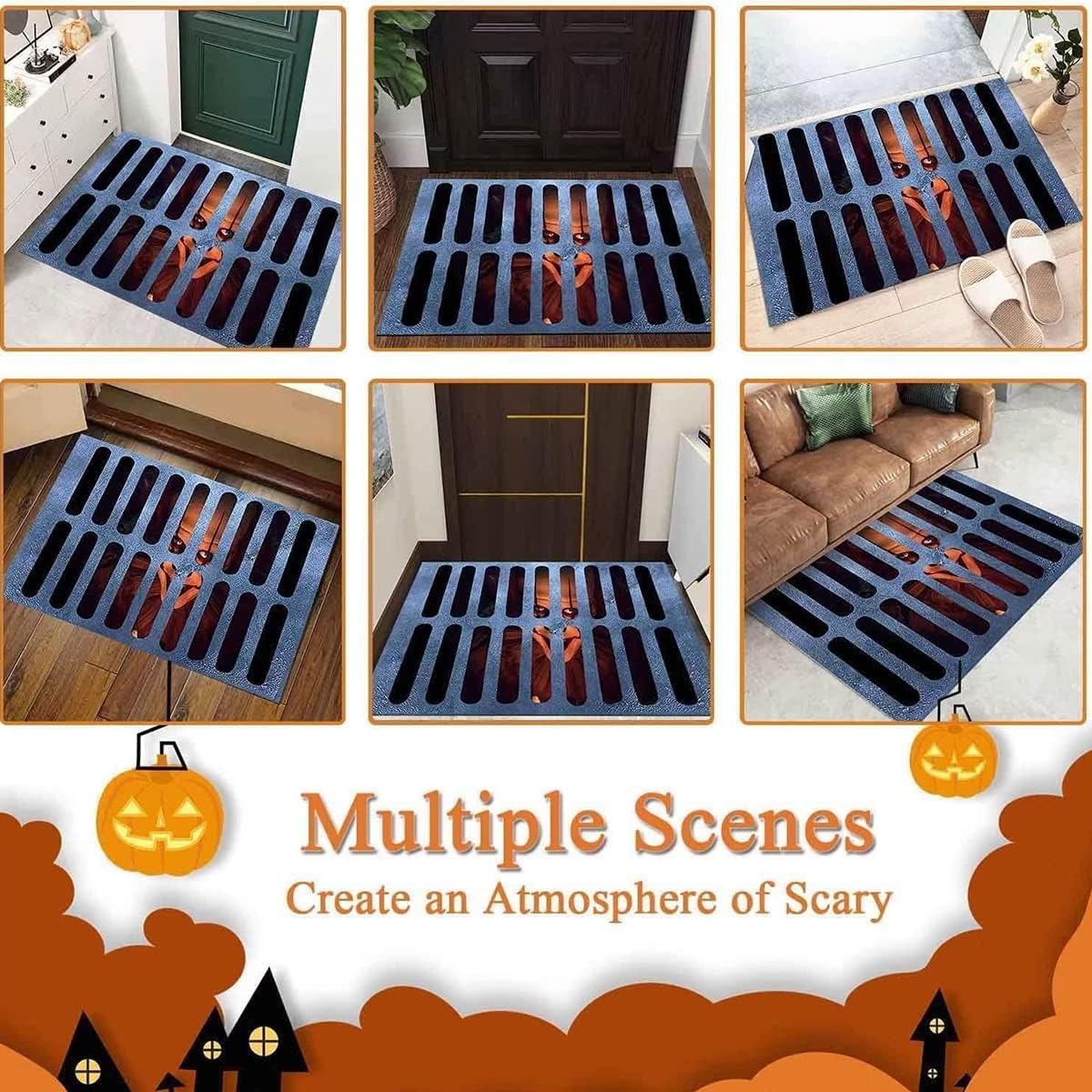 Felpudo de payaso con ilusión de Halloween, tapete de ilusión de vórtice 3D, de goma antideslizante, lavable, impermeable, duradero, fácil de