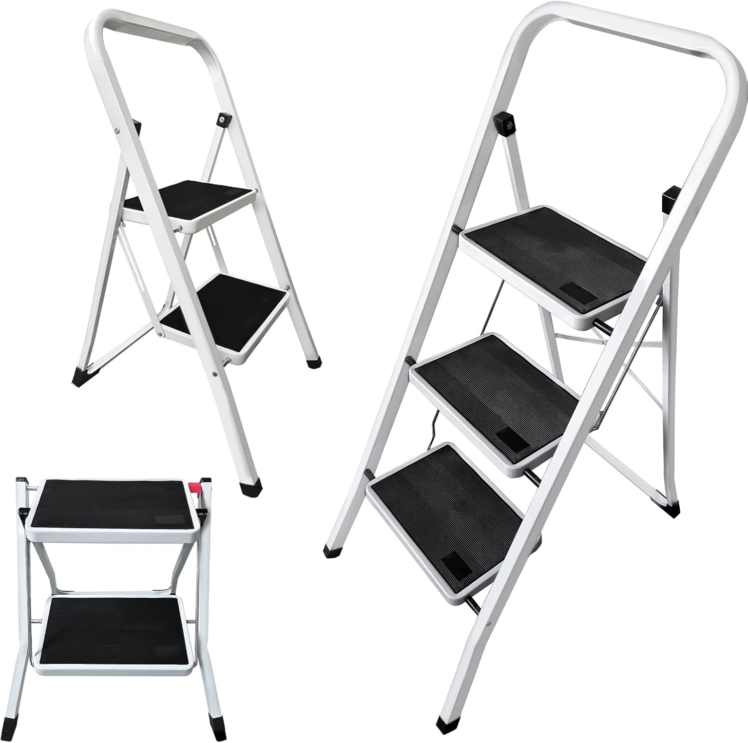 Taburete plegable, escalera plegable de 3 escalones, taburete plegable de 3 escalones, taburete plegable de 3 escalones con pedal antideslizante