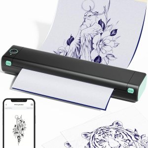 Impresora de plantillas de tatuaje, impresora portátil inalámbrica Bluetooth, 10 hojas de papel de transferencia gratuita, kit de impresora de Impresora de plantillas de tatuaje, impresora portátil inalámbrica Bluetooth, 10 hojas de papel de transferencia gratuita, kit de impresora de