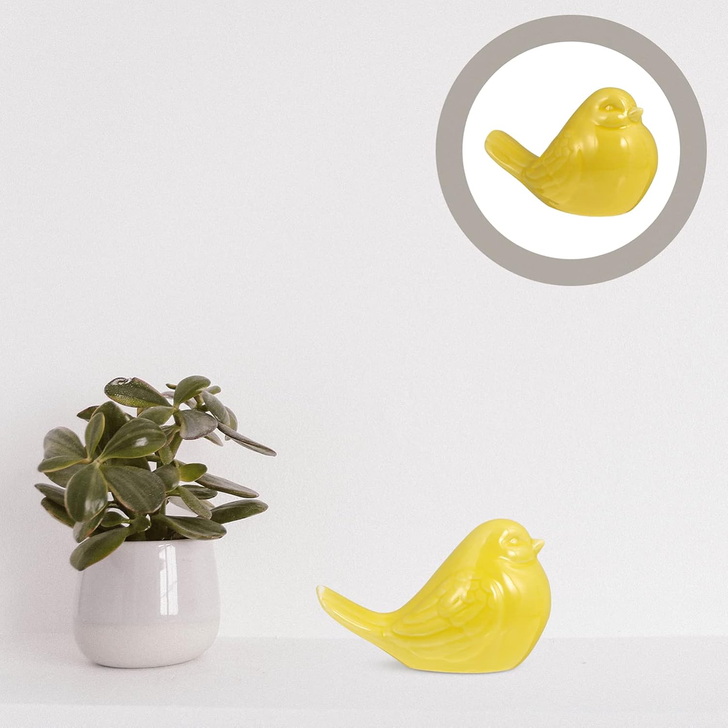 Gadpiparty Pájaros de cerámica, nueva figura de pájaro amarillo de cerámica, figura de pájaro gordito, estatua de decoración del hogar, figuras de