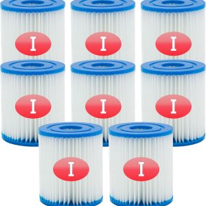 Cartucho de filtro de piscina tipo I, 3.11 x 3.48 pulgadas, tamaño I para filtro de piscina, bombas de filtro de piscina reemplazos universales (8 Cartucho de filtro de piscina tipo I, 3.11 x 3.48 pulgadas, tamaño I para filtro de piscina, bombas de filtro de piscina reemplazos universales (8
