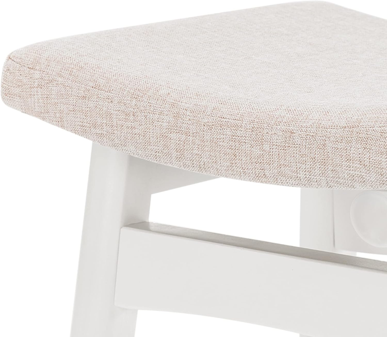 LUE BONA Taburete de pie, taburete de tocador con cojín de sillín, moderno otomano cóncavo con patas de madera maciza y asiento tapizado para
