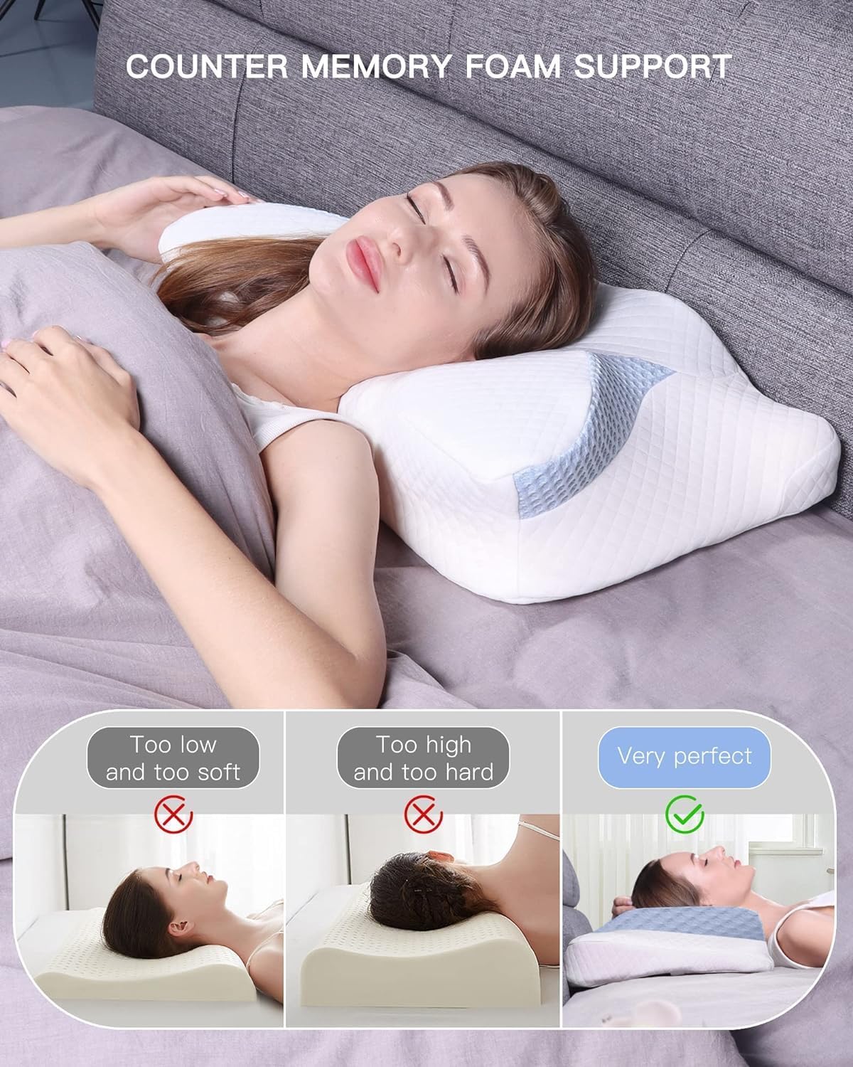 Uamector Almohada cervical de espuma viscoelástica, almohadas de contorno para dolor de cuello y hombros, almohadas ortopédicas ergonómicas de apoyo