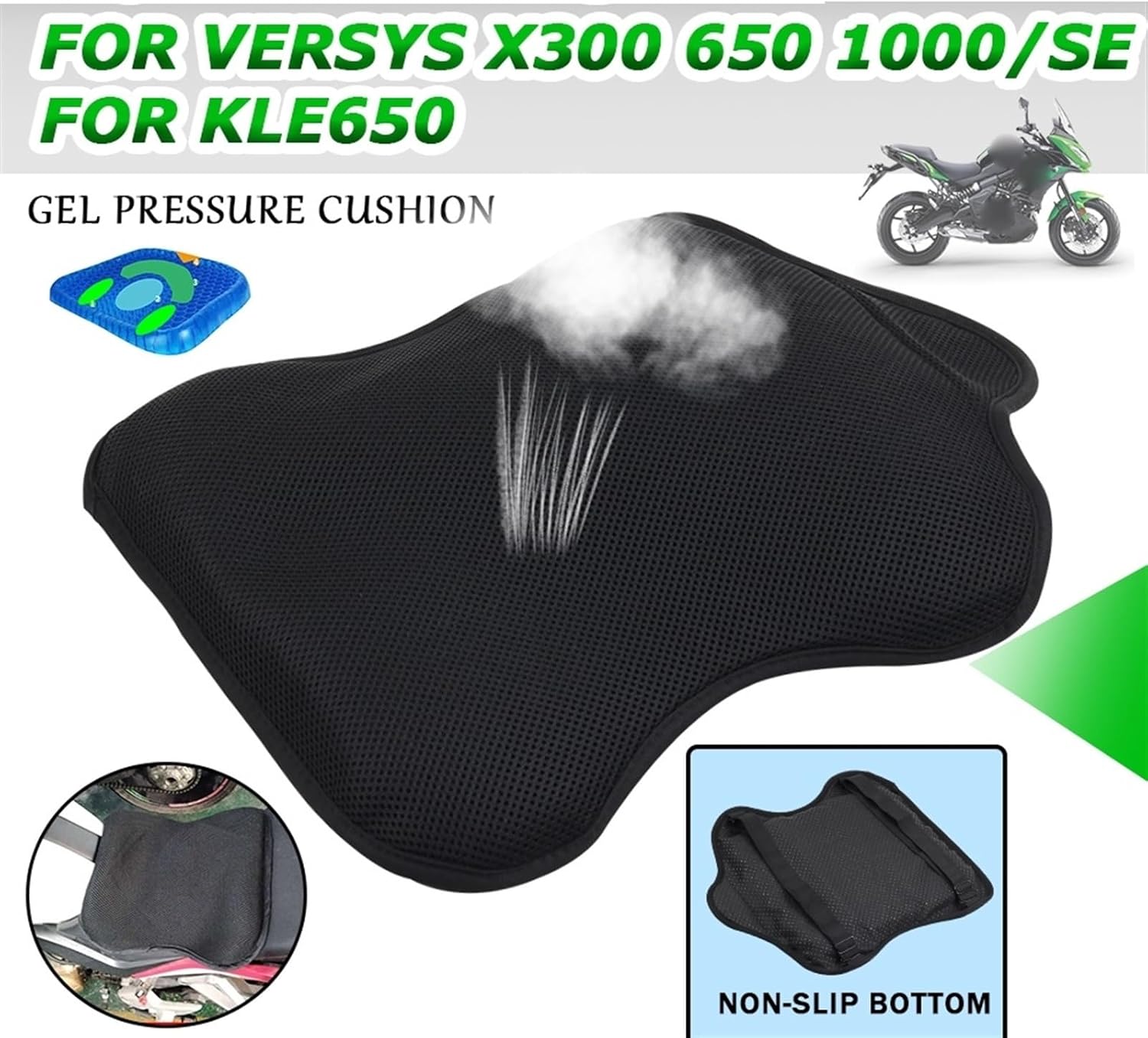 Juego de asiento para Kawasaki para VERSYS 650 para VERSYS 1000 SE X300 para VERSYS650 para VERSYS1000 Funda de cojín de gel para motocicleta