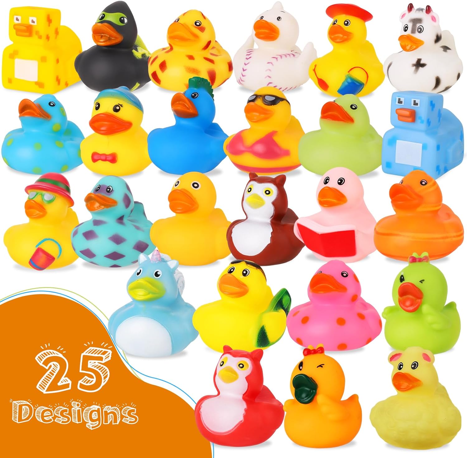 ANGGIKO Paquete de 25 patos de goma surtidos a granel, mini Jeep Ducks juguetes de baño para bebés, actividades de verano en la playa, piscina,