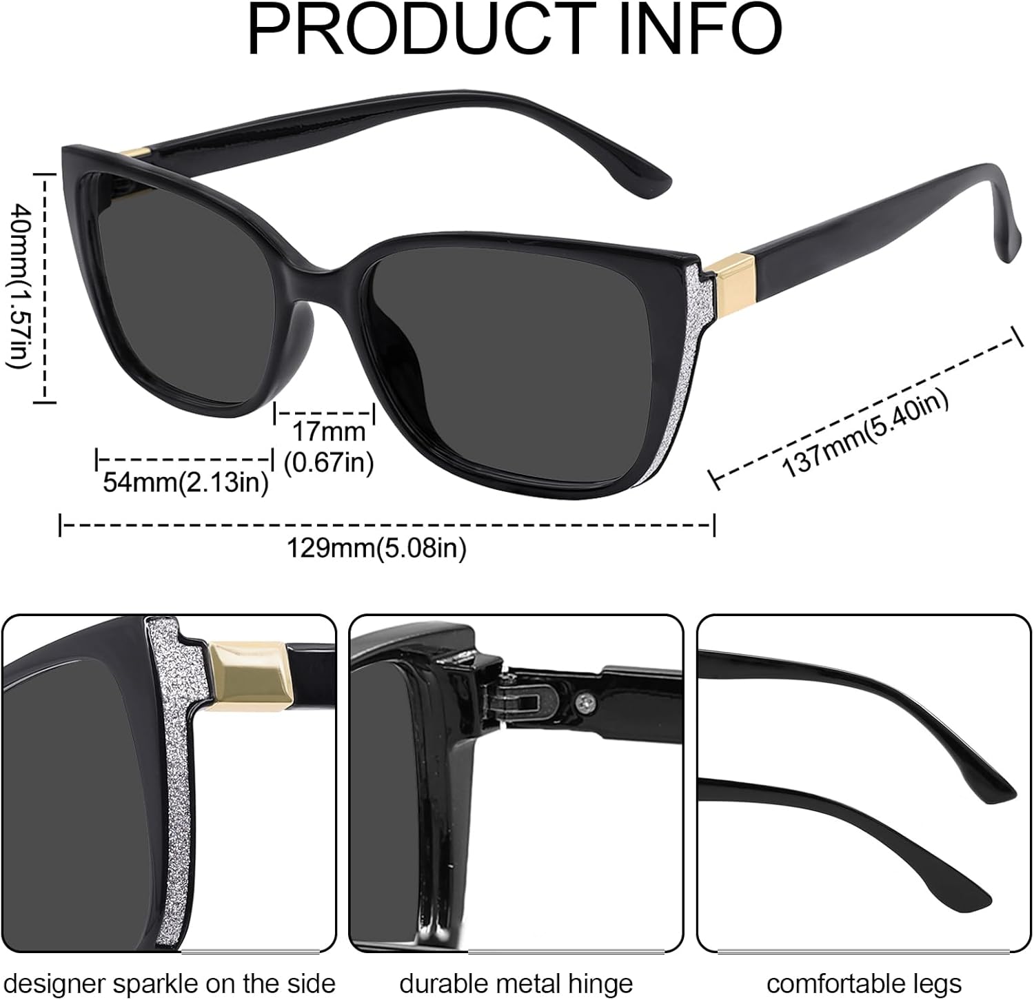 OCCI CHIARI Gafas de sol para lector para mujer 2.5, lentes de sol de lectura 1.0 1.25 1.5 1.75 2.0 2.25 2.5 2.75 3.0 3.5 (negro, 2.50)