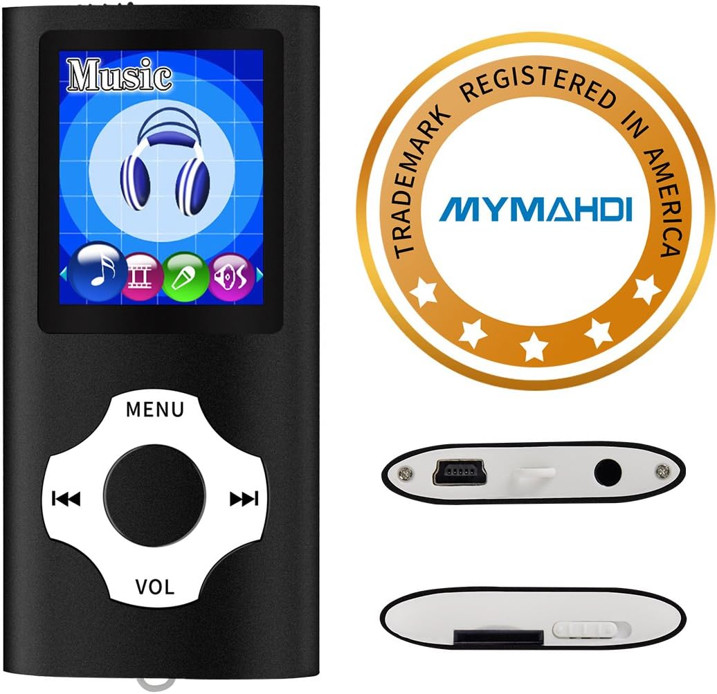 Reproductor de audio mymahdi Apoyo TF Tarjetas Slim 1.8 pulgadas LCD Reproductor de MP3MP4Mediamúsicareproductor de audio con accesorios negro