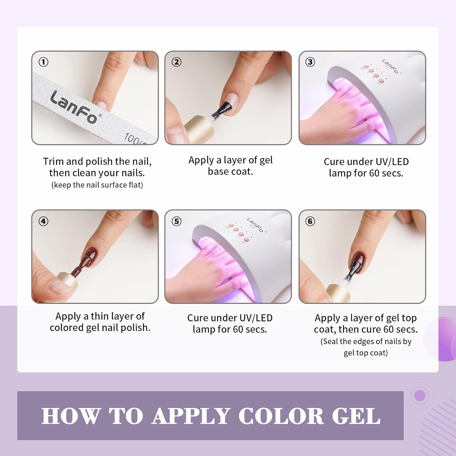 LanFo Juego de esmaltes de uñas de gel con purpurina morada, juego de 6 colores de esmalte de uñas de gel morado, esmalte de uñas de gel UV LED para