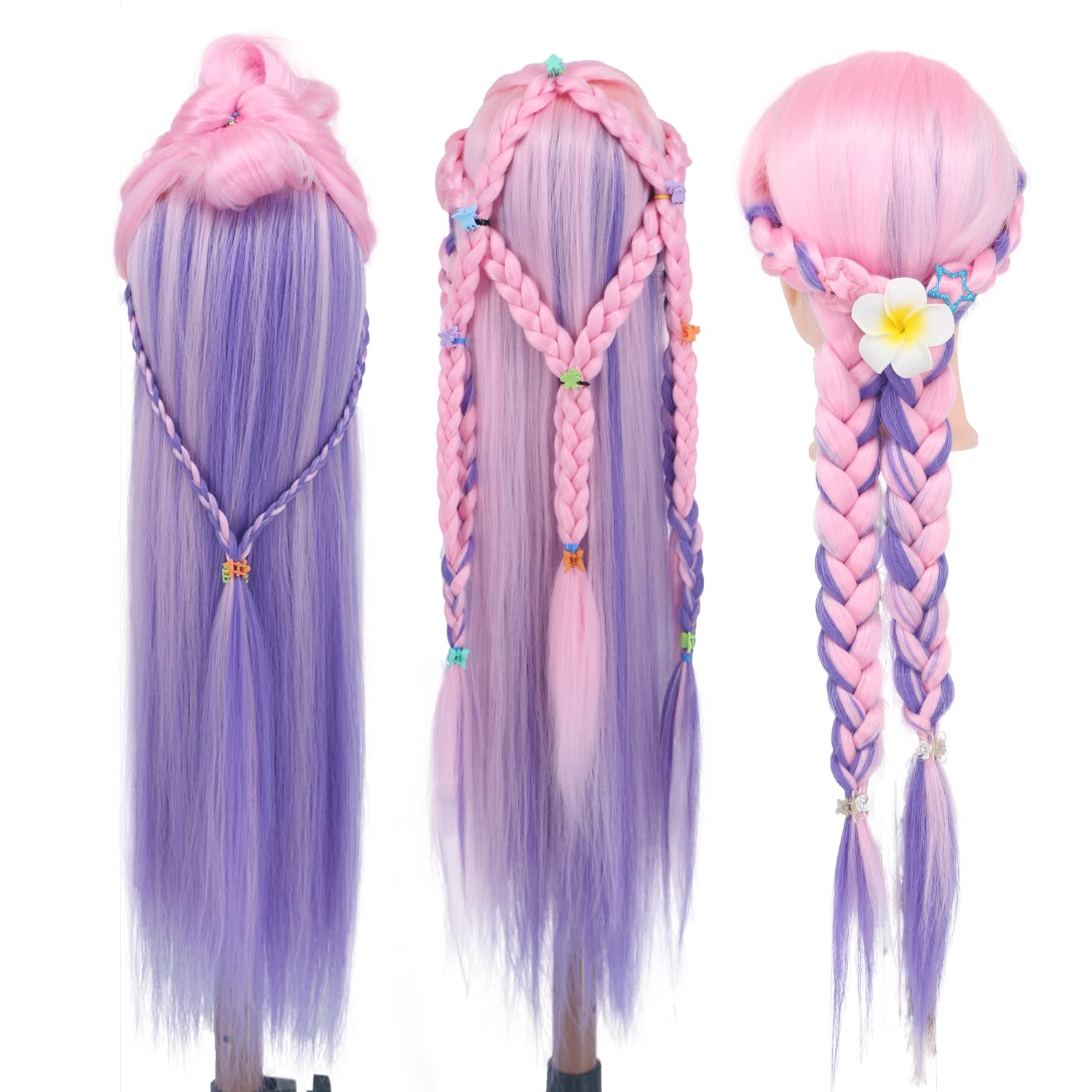 Cabeza de maniquí con cabello, cabeza de muñeca de 29 pulgadas para entrenamiento de peinado, cabeza de maniquí, práctica de maniquí, cosmetología,