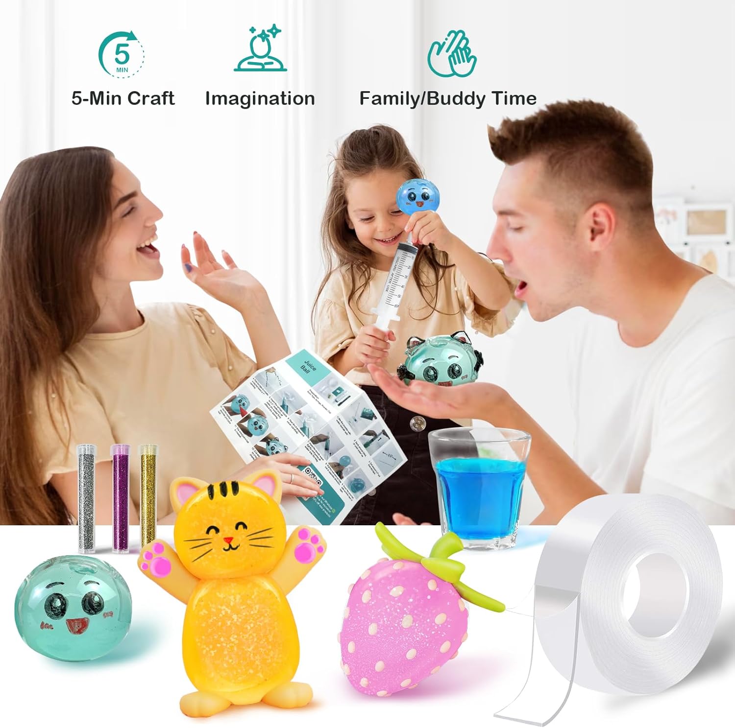 ToyUnited Kit de burbujas de nano cinta, juego de globos de agua con nanocinta de doble cara de 9.8 pies y juguetes de jeringa para niños, niñas,