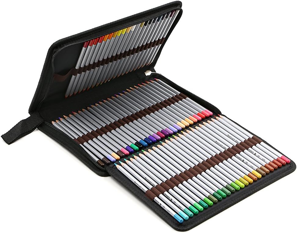 BTSKY estuche de lienzo portátil con cierre, colorido, para lápices, capacidad para 72 lápices. súper largo, para lápices acuarela, Negro nuevo