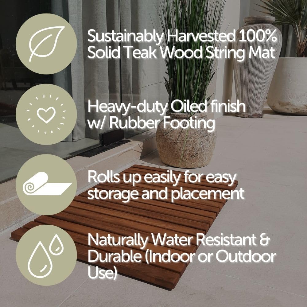Nordic Style Teak Alfombra de ducha y baño, uso en interiores y exteriores, plataforma de madera antideslizante para sauna, piscina, decoración de