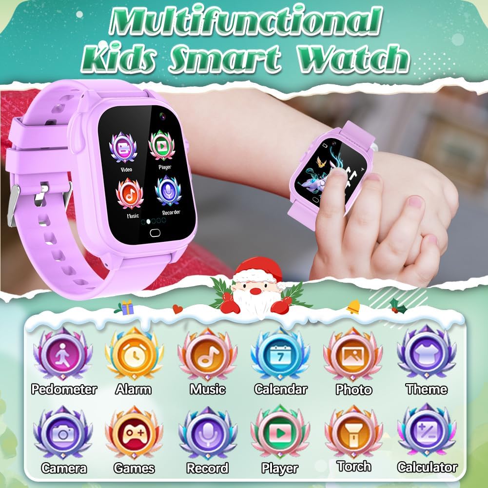 Reloj inteligente impermeable para niños y niñas de 3 a 12 años, juguetes de aprendizaje con 26 juegos, cámara, video, pantalla táctil, reproductor