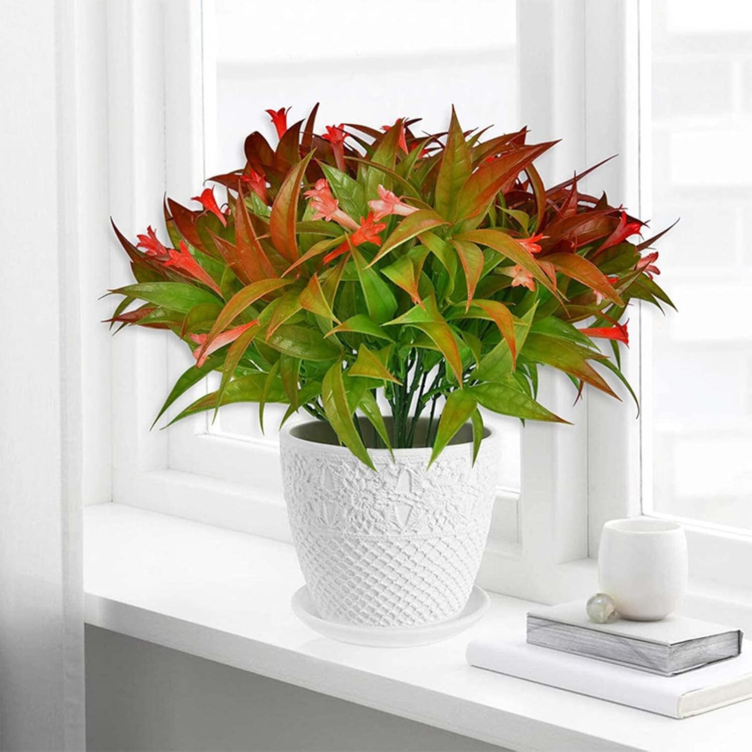 FRAKYEN Plantas de plástico para exteriores, resistentes a los rayos UV, no se decoloran, plantas artificiales para exteriores, flores tropicales